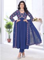 Georgette Sea Blue Party Wear Embroidery Work Readymade Anarkali Suit